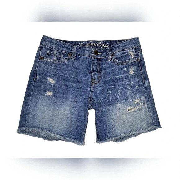 American Eagle Outfitters Pants - American Eagle Women's Distressed Blue Denim Jean Shorts, 2